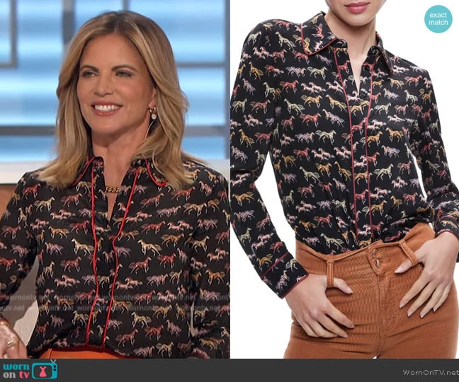 WornOnTV: Natalie’s black horse print blouse on The Talk | Natalie ...