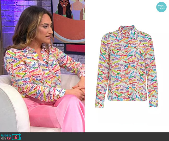 Alice + Olivia Willa Shirt in Worth It worn by Paige More on CBS Mornings