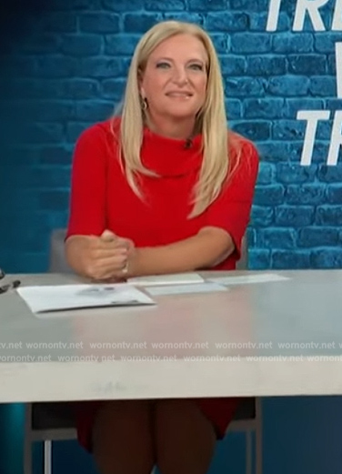 Alison Triessl's red folded neck dress on Access Hollywood