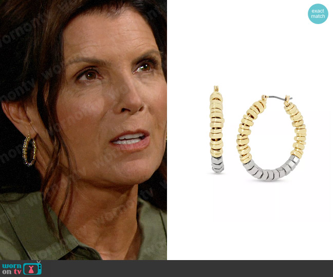 All Saints Hexagon Beaded Hoop Earrings in Two Tone worn by Sheila Carter (Kimberlin Brown) on The Bold and the Beautiful