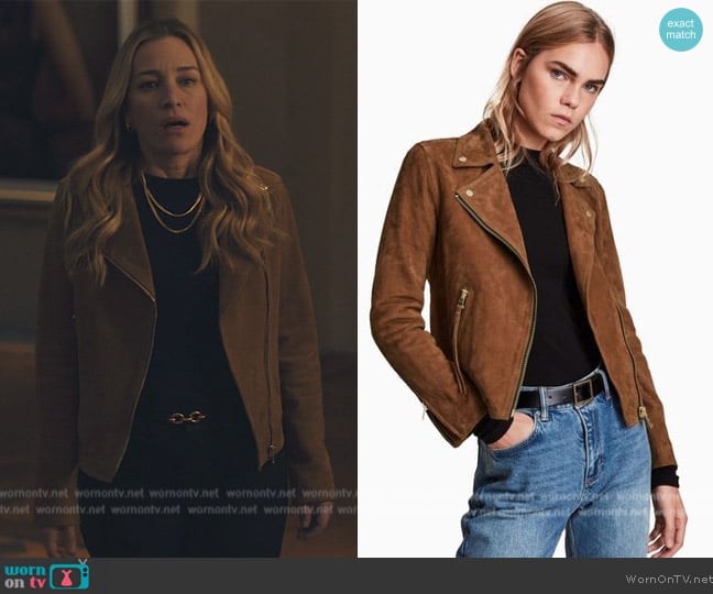 All Saints Dalby Suede Biker Jacket worn by Piper Perabo (Piper Perabo) on Billions