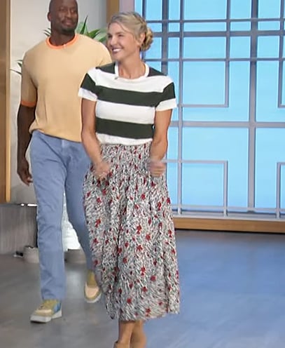 Amanda's striped tee and floral skirt on The Talk