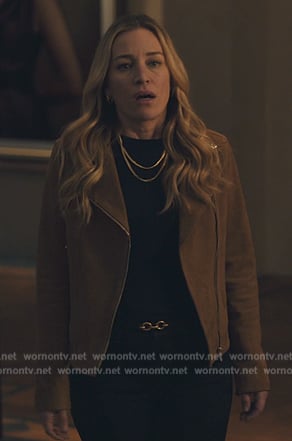 Andy's brown suede moto jacket on Billions