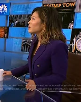 Angela Cenedella’s purple double breasted blazer on NBC News Daily