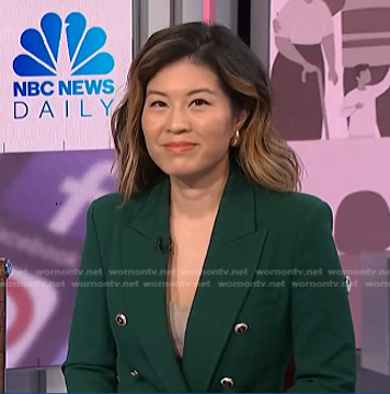 Angela Cenedella’s green double breasted blazer on NBC News Daily