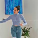 Angie’s blue cutout sweater and jeans on The Real Housewives of Salt Lake City