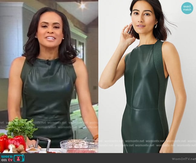 Ann Taylor Faux Leather Mixed Media Sweater Dress worn by Linsey Davis on Good Morning America