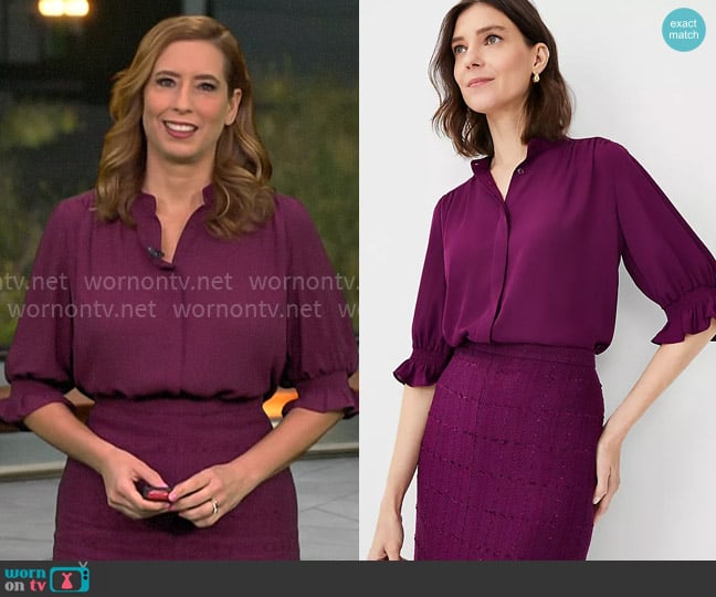 WornOnTV: Stephanie Abrams’ purple blouse and tweed pencil skirt on CBS ...