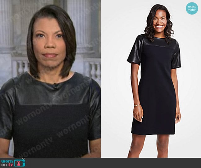 Ann Taylor Faux Leather Yoke Ponte Shift Dress worn by Nikole Killion on CBS Mornings