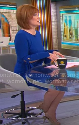 Anna Werner’s blue bell-sleeve dress with ties on CBS Mornings