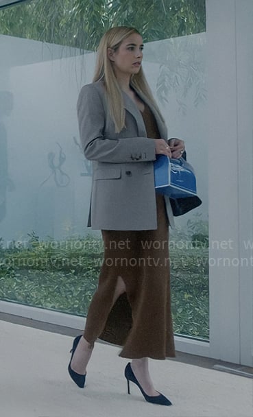 Anna's brown knit dress and taupe blazer on American Horror Story Delicate