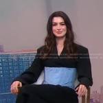 Anne Hathaway’s black denim corset blazer and pants on Good Morning America