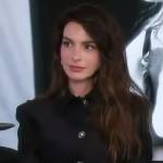 Anne Hathaway’s black double breasted jacket on Access Hollywood