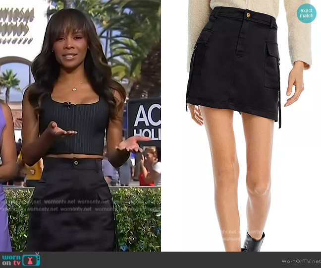 Aqua Satin Cargo Skirt worn by Zuri Hall on Access Hollywood