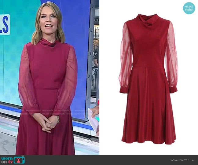 WornOnTV: Savannah’s red sheer sleeve dress on Today | Savannah Guthrie ...