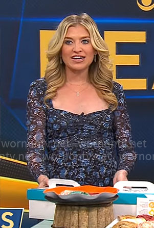 Ashley Bellman's blue floral dress on CBS Mornings