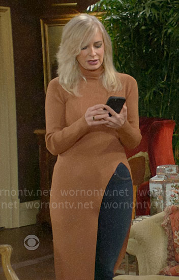 Ashley's long turtleneck with high slit on The Young and the Restless