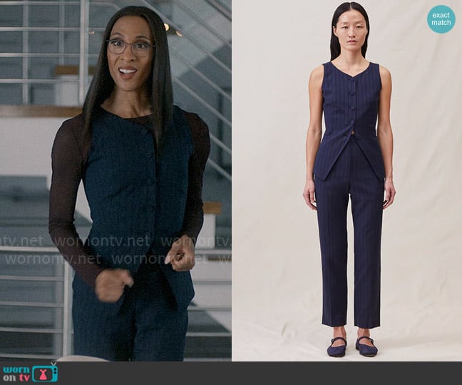 Attersee Sculted Vest in Tonal Stripe worn by Nicolette (Michaela Jaé Rodriguez) on American Horror Story