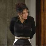 Audra’s black and white pencil skirt with beaded belt on The Young and the Restless