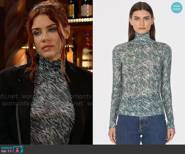 Autumn Cashmere Tiger Print Distressed Second Skin Mock worn by Sally Spectra (Courtney Hope) on The Young and the Restless