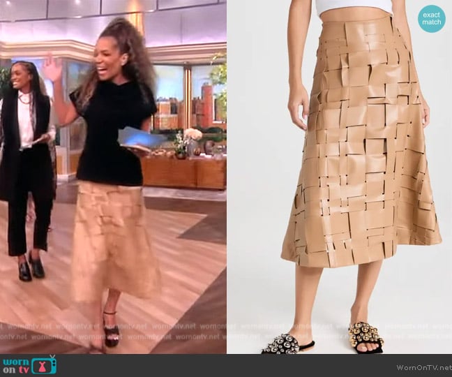 Weaved Vegan Leather Skirt by A.W.A.K.E Mode worn by Sunny Hostin on The View