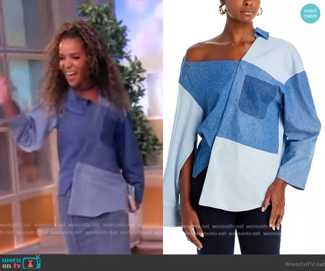 A.W.A.K.E Mode Asymmetric Paneled Top worn by Sunny Hostin on The View