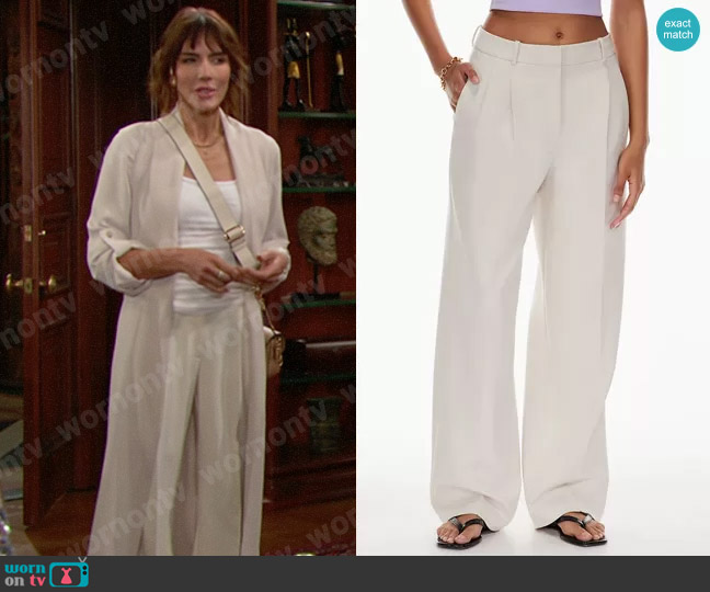 Babaton at Aritzia Pleated Pants in Bone worn by Taylor Hayes (Krista Allen) on The Bold and the Beautiful