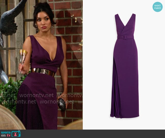 Badgley Mishka Wrap-effect plissé-paneled crepe gown worn by Audra Charles (Zuleyka Silver) on The Young and the Restless