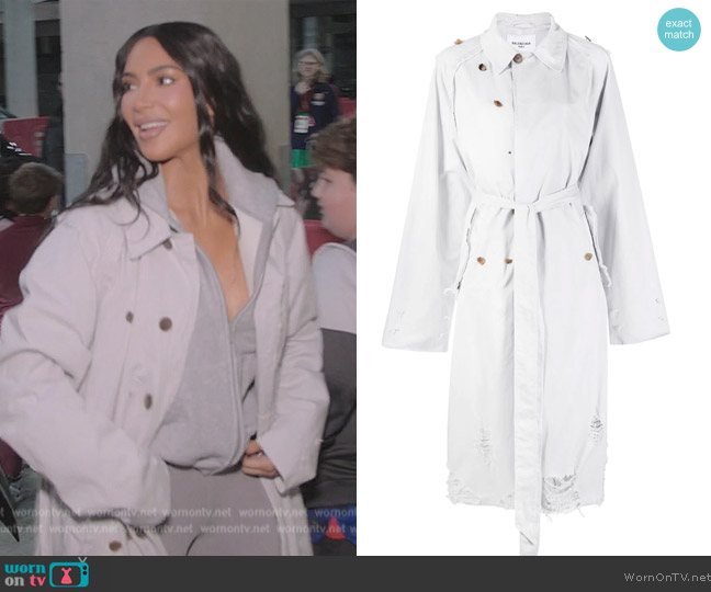 Balenciaga DIY distressed car coat worn by Kim Kardashian (Kim Kardashian) on The Kardashians