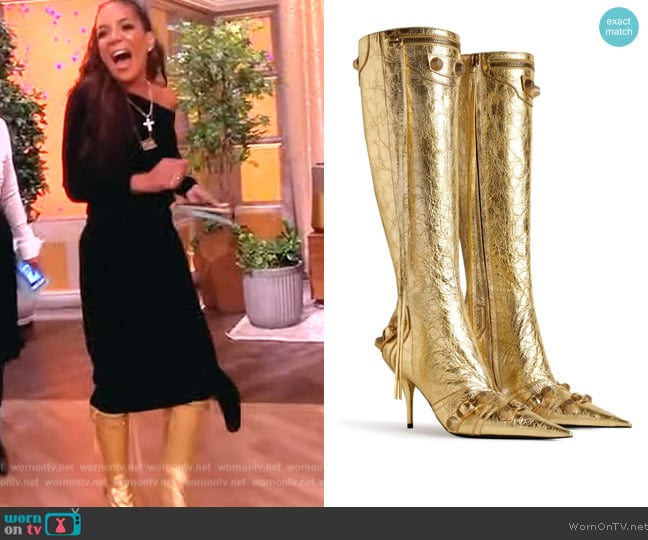 Balenciaga Cagole 90mm metallic-leather boots worn by Sunny Hostin on The View