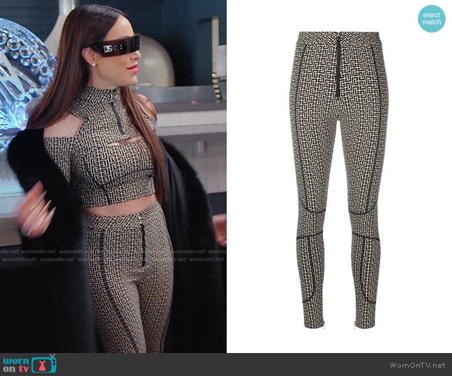 Balmain Monogram-Print High-Waisted Leggings worn by Angie Katsanevas on The Real Housewives of Salt Lake City