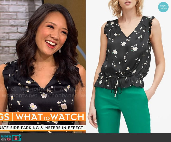 Banana Republic Soft Satin Ruffle Top worn by Nancy Chen on CBS Mornings