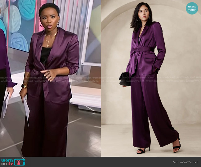 Banana Republic Satin Tie Waist Blazer and Pant worn by Zinhle Essamuah on NBC News Daily