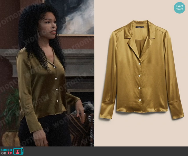 WornOnTV: Portia’s gold button down blouse on General Hospital | Brook ...