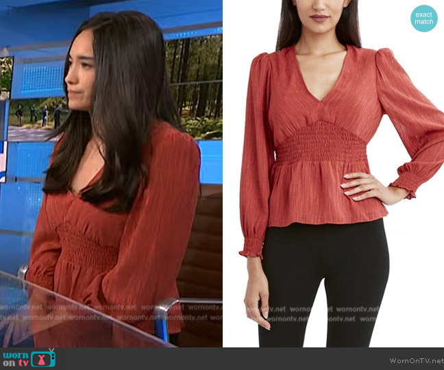 BCBGMAXAZRIA Orange Blouse worn by Emilie Ikeda on NBC News Daily