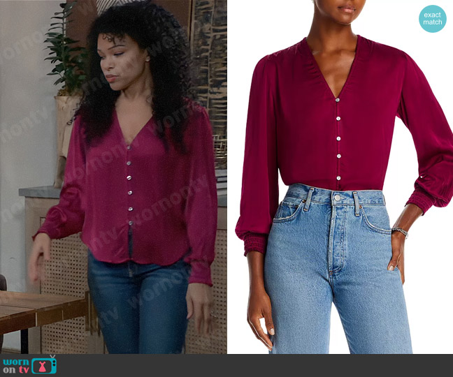 Bella Dahl Smocked Cuff Buttoned Blouse worn by Portia Robinson (Brook Kerr) on General Hospital