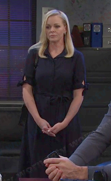 Belle's navy tie sleeve shirtdress on Days of our Lives