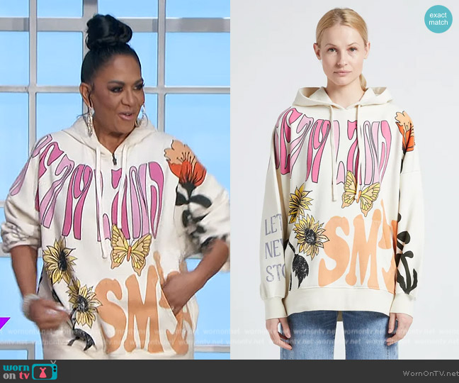 Berenice White Screen Print Hoodie worn by Sheila E on The Talk