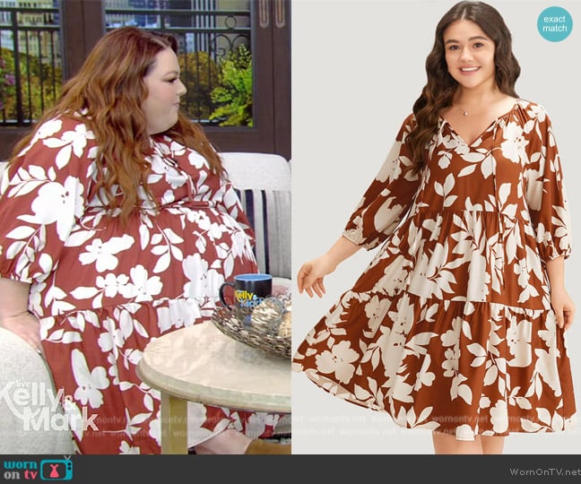 WornOnTV: Chrissy Metz’ floral print tie neck dress on Live with Kelly ...