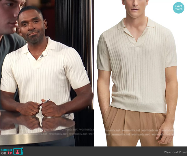 BOSS Ovivo Silk Ribbed Regular Fit Polo worn by Justin Sylvester on E! News