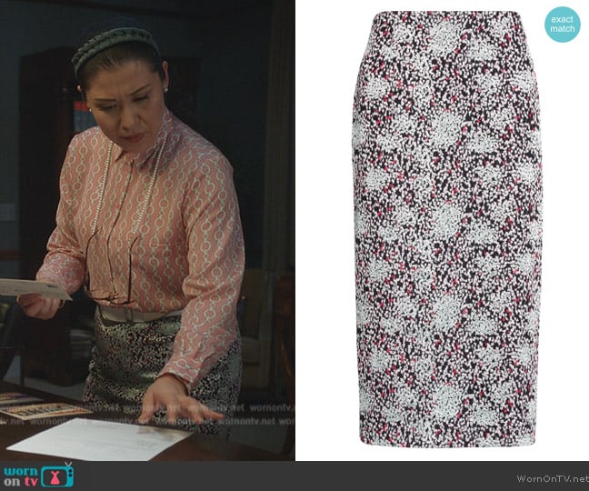 Boss Vericana Embroidered Pencil Skirt worn by Sherri Kansky (Ruthie Ann Miles) on All Rise