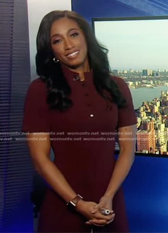 Brittany’s burgundy band collar dress on Good Morning America