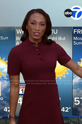 Brittany’s burgundy band collar dress on Good Morning America