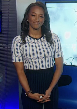 Brittany's white and blue printed knit dress on Good Morning America