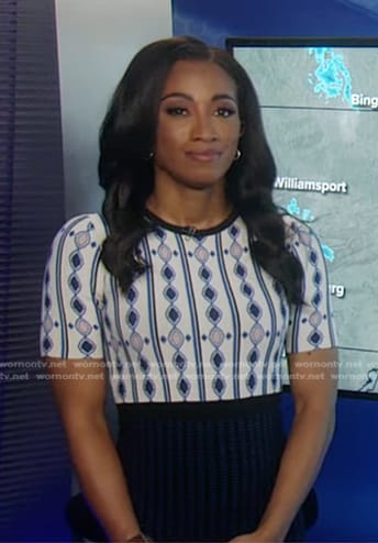 Brittany's white and blue printed knit dress on Good Morning America