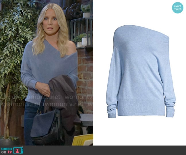 Brochu Walker Lori Sweater Air Blue Melange worn by Christine Blair Williams (Lauralee Bell) on The Young and the Restless