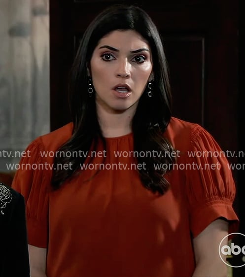 Brook Lynn's red puff sleeve top on General Hospital