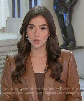 Julie Tsirkin’s brown leather blazer on NBC News Daily