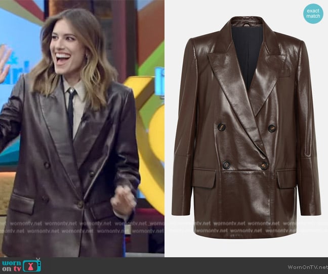 Brunello Cucinelli Double-breasted leather blazer worn by Allison Williams on Live with Kelly and Mark