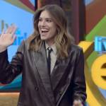 Allison Williams’s brown leather blazer on Live with Kelly and Mark